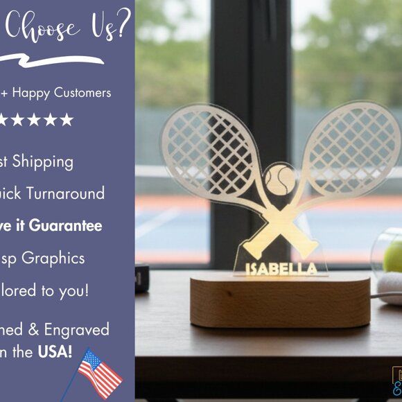 Tennis Racket Night Light – Personalized LED Sports Room Decor - Picture 4 of 8